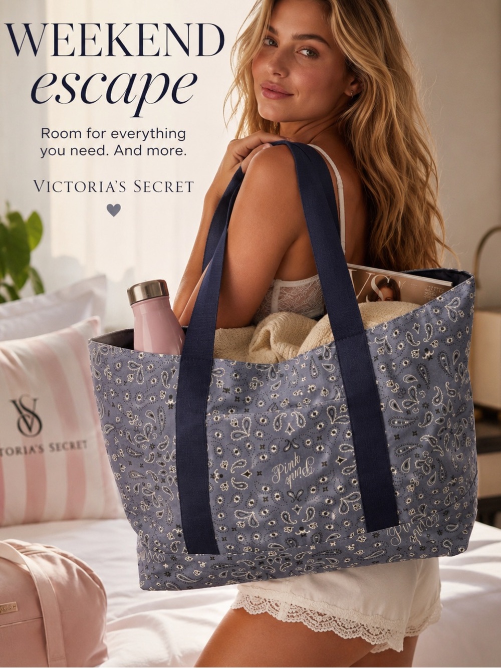 PINK Victoria’s Secret Blue Paisley Canvas Tote Bag